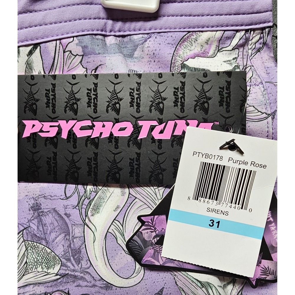 Psycho Tuna Sirens Mermaid Boardshorts Purple Rose Men's 31 PTYB0178 New - Picture 2 of 12
